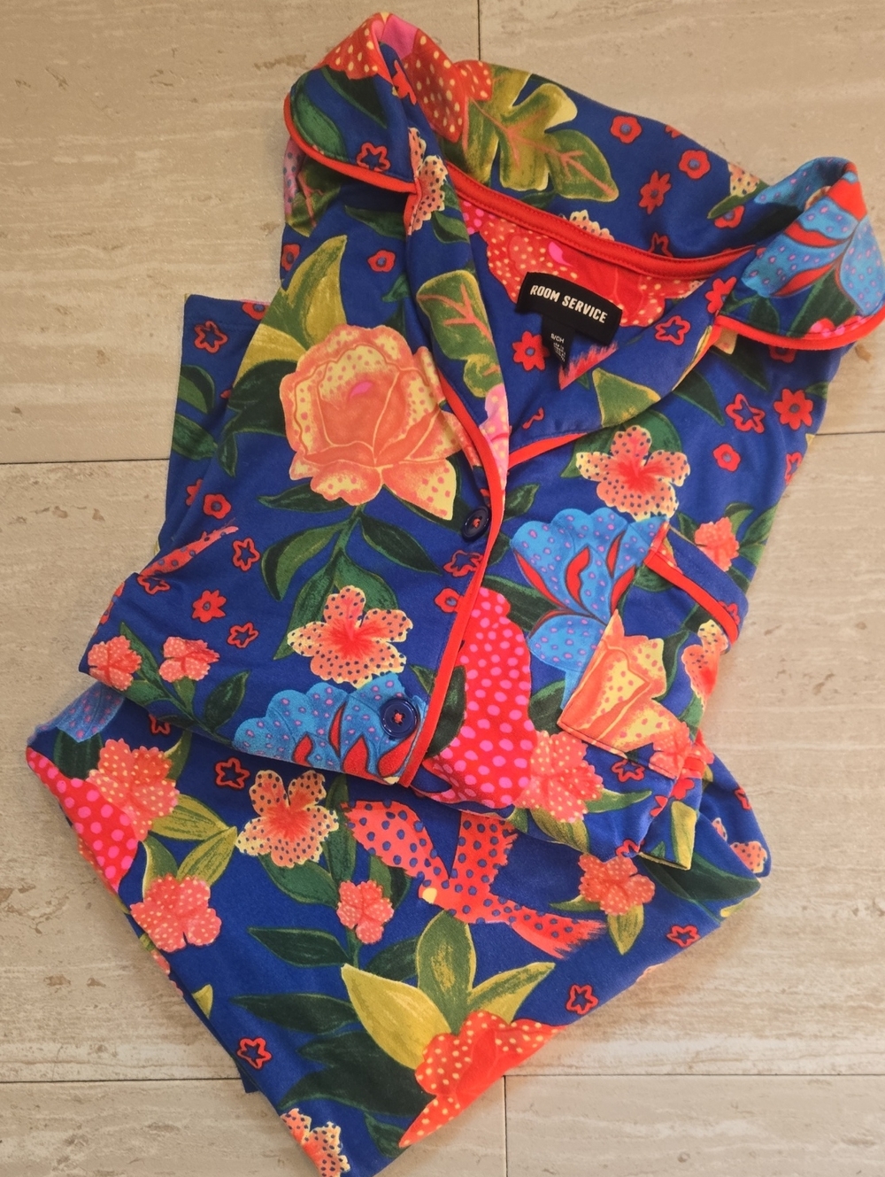 Room Service Blue/Multi-Color Tropical Floral Print Pajamas